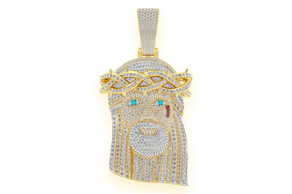Jesus Diamond Pendant 14k Solid Gold - 35.67 CTW