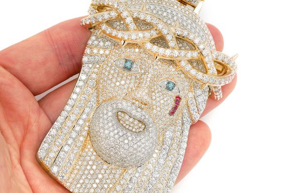 Jesus Diamond Pendant 14k Solid Gold - 35.67 CTW