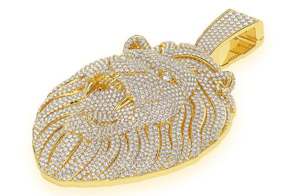 Lion Diamond Pendant 14K Solid Gold - 17.00 CTW
