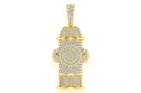 Fire Hydrant Water Diamond Pendant 14K Solid Gold - 2.00 CTW