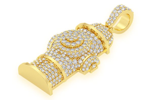 Fire Hydrant Water Diamond Pendant 14K Solid Gold - 2.00 CTW