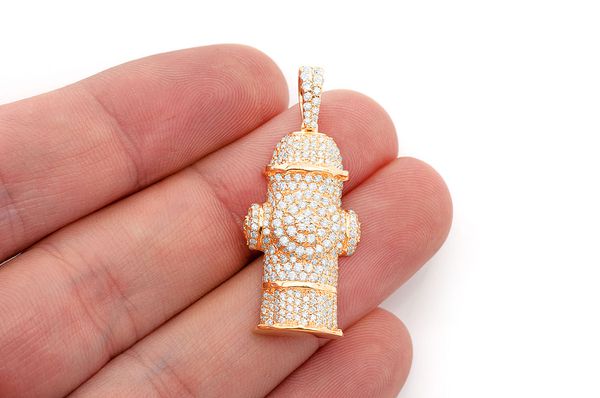 Fire Hydrant Water Diamond Pendant 14K Solid Gold - 2.00 CTW