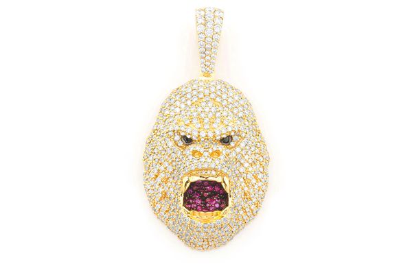 Gorilla Diamond Pendant 10K Solid Gold - 4.50 CTW