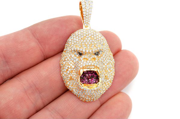 Gorilla Diamond Pendant 10K Solid Gold - 4.50 CTW