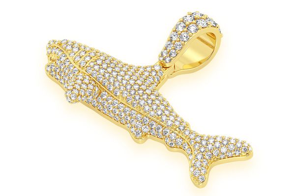 Great White Shark Diamond Pendant 10K Solid Gold - 1.75 CTW