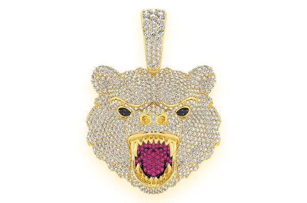 Grizzly Bear Diamond Pendant 14K Solid Gold - 10.00 CTW