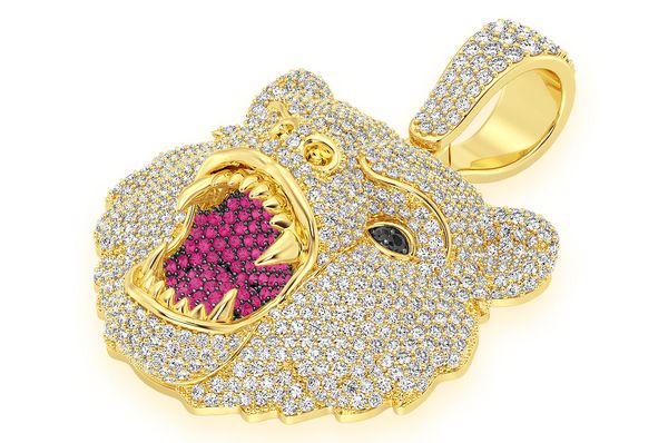 Grizzly Bear Diamond Pendant 14K Solid Gold - 10.00 CTW