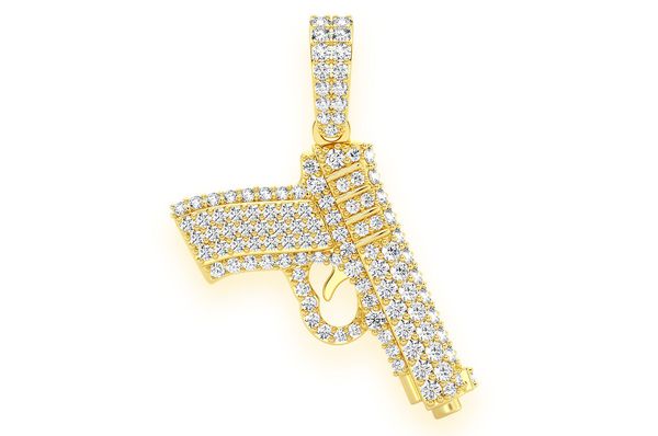 Handgun Diamond Pendant 14K Solid Gold - 0.55 CTW