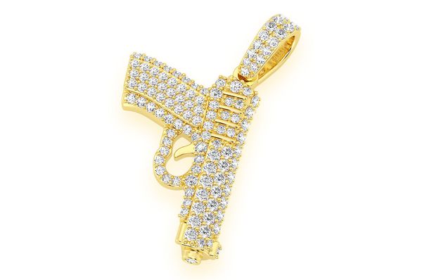 Handgun Diamond Pendant 14K Solid Gold - 0.55 CTW