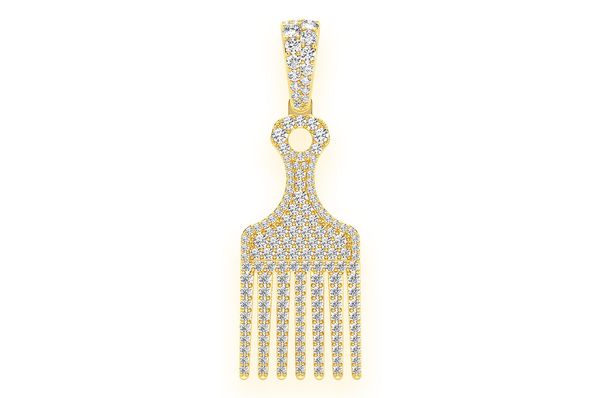 Hair Pick Diamond Pendant 10K Solid Gold - 2.00 CTW