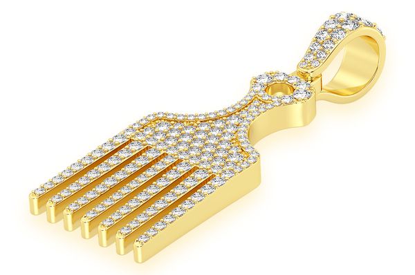 Hair Pick Diamond Pendant 10K Solid Gold - 2.00 CTW