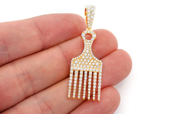 Hair Pick Diamond Pendant 10K Solid Gold - 2.00 CTW