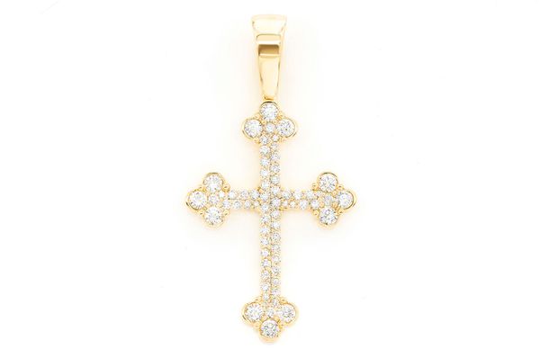 14K Gold Cross Pendant Diamond-Accented Mens Necklace - 1.4 CTW
