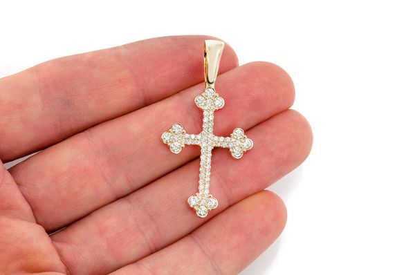 14K Gold Cross Pendant Diamond-Accented Mens Necklace - 1.4 CTW