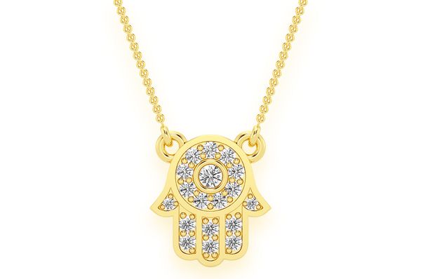 Hamsa Diamond Pendant 14K Solid Gold - 0.15 CTW