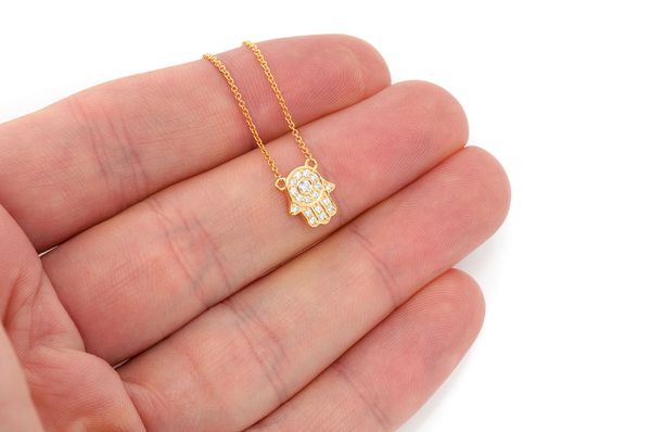 Hamsa Diamond Pendant 14K Solid Gold - 0.15 CTW