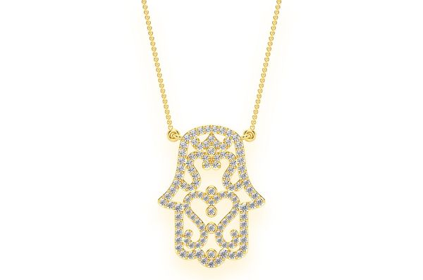 Hamsa Scroll Diamond Pendant 14K Solid Gold - 0.50 CTW