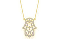 Hamsa Scroll Diamond Pendant 14K Solid Gold - 0.50 CTW