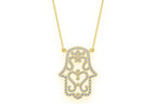 Hamsa Scroll Diamond Pendant 14K Solid Gold - 0.50 CTW