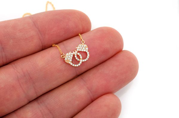 Infinity Handcuffs Diamond Necklace Connected 14K Solid Gold - 0.15 CTW