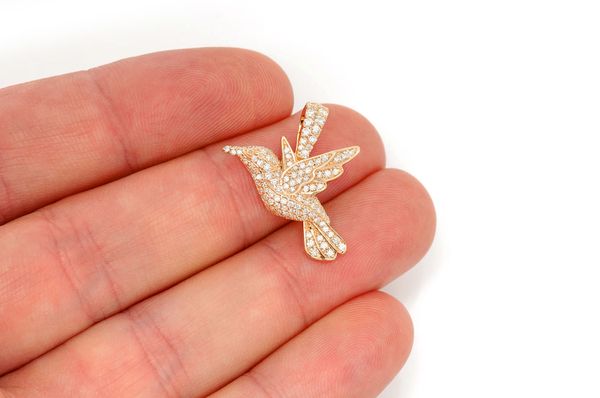Hummingbird Flying Diamond Pendant 10K Solid Gold - 0.65 CTW
