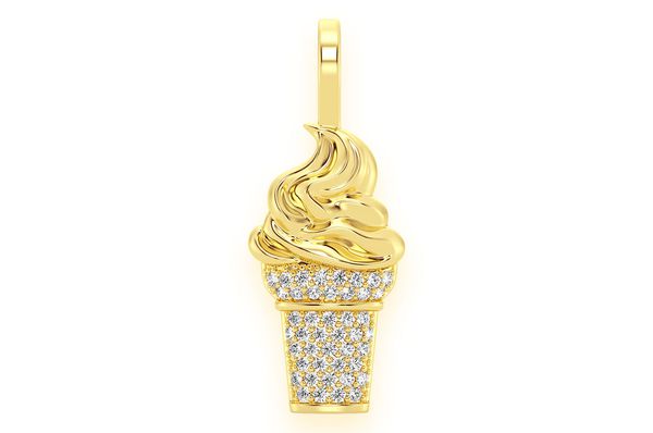 Ice Cream Diamond Pendant 14K Solid Gold - 0.15 CTW