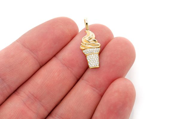 Ice Cream Diamond Pendant 14K Solid Gold - 0.15 CTW