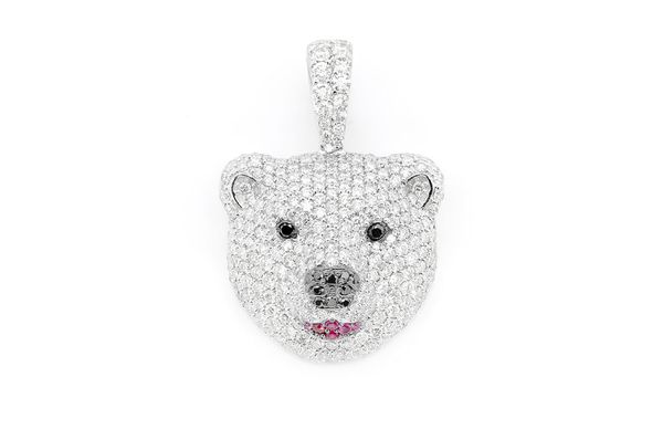 Polar Bear Diamond Pendant 14K Solid Gold - 2.33 CTW