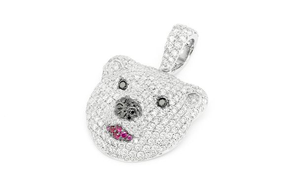 Polar Bear Diamond Pendant 14K Solid Gold - 2.33 CTW
