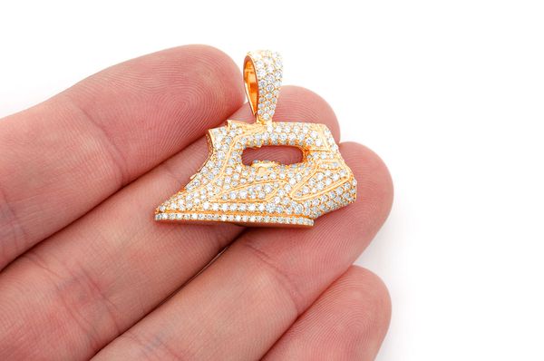 Iron Diamond Pendant 14K Solid Gold - 2.00 CTW