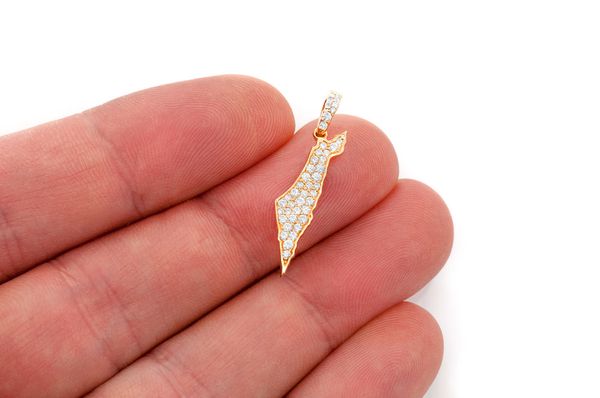 Israel Country Diamond Pendant 14K Solid Gold - 0.40 CTW