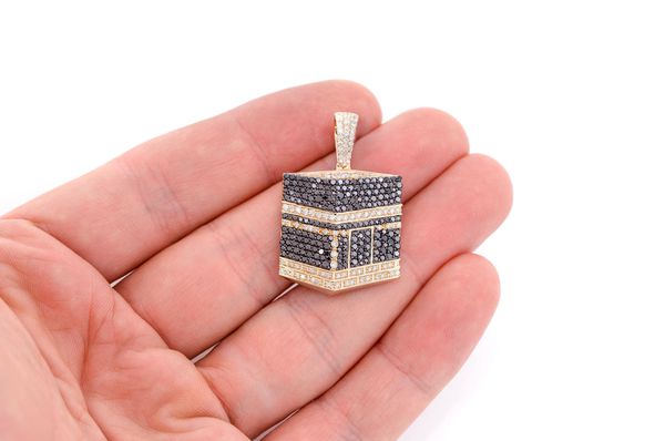 Kaaba Black & White Diamond Pendant 14K Solid Gold - 2.60 CTW