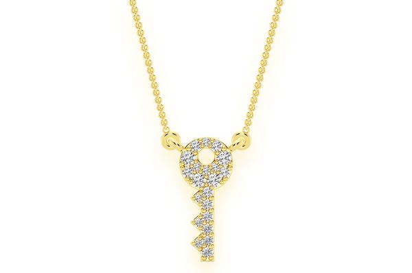 Key Diamond Pendant 14K Solid Gold - 0.10 CTW