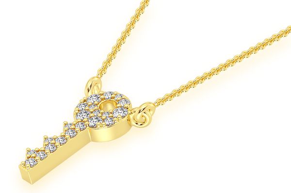 Key Diamond Pendant 14K Solid Gold - 0.10 CTW