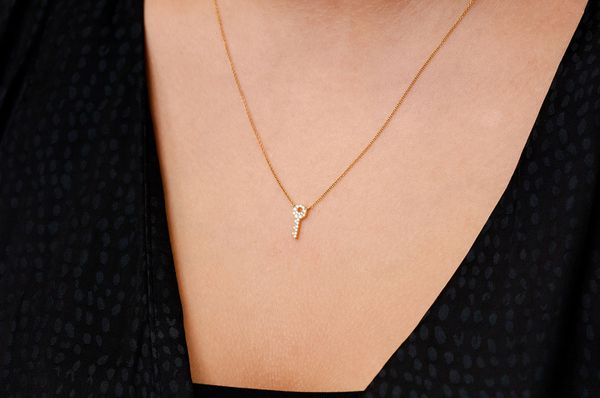 Key Diamond Pendant 14K Solid Gold - 0.10 CTW