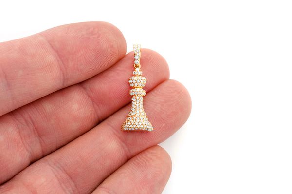 King Chess Piece Diamond Pendant 14K Solid Gold - 0.66 CTW