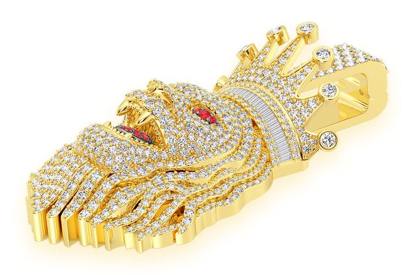 King Crown Lion Diamond Pendant 14K Solid Gold - 10.00 CTW