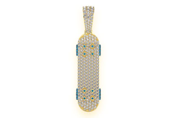 Skateboard Diamond Pendant 14K Solid Gold - 3.20 CTW
