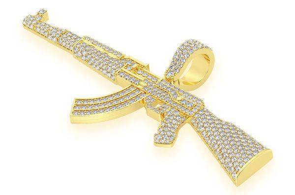 Ak47 Diamond Pendant 14K Solid Gold - 3.25 CTW