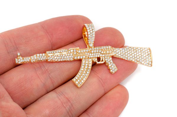 Ak47 Diamond Pendant 14K Solid Gold - 3.25 CTW