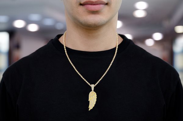 Angel Feather Wing Diamond Pendant 14K Solid Gold - 2.65 CTW