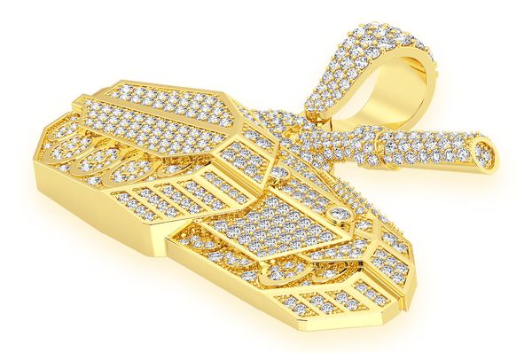 Armored Combat Tank Diamond Pendant 14K Solid Gold - 4.50 CTW