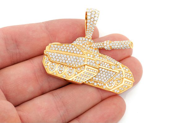 Armored Combat Tank Diamond Pendant 14K Solid Gold - 4.50 CTW