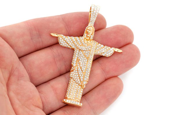 Christ the Redeemer Diamond Pendant 14K Solid Gold - 4.25 CTW