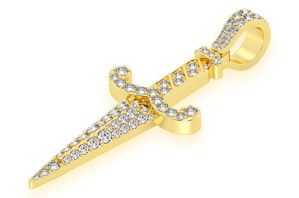 Dagger Diamond Pendant 14K Solid Gold - 1.60 CTW