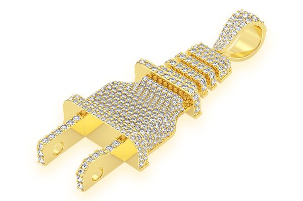 Electric Plug Diamond Pendant 10K Solid Gold - 9.75 CTW