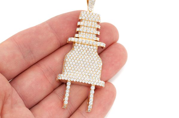Electric Plug Diamond Pendant 10K Solid Gold - 9.75 CTW