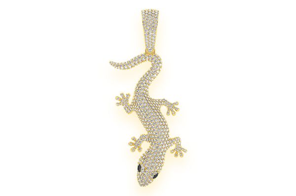 Lizard Diamond Pendant 14K Solid Gold - 6.00 CTW
