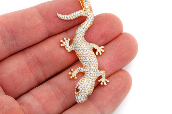 Lizard Diamond Pendant 14K Solid Gold - 6.00 CTW