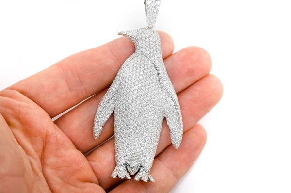 Penguin Diamond Pendant 14K Solid Gold - 16.25 CTW